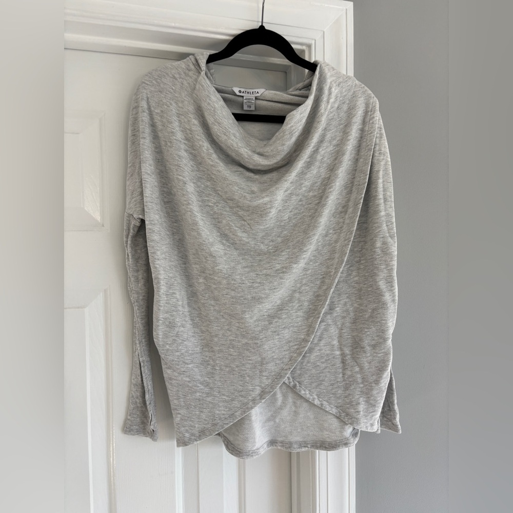 Athleta Purana Wrap Cowl Neck Hooded Sweatshirt - light heather grey - size XXS